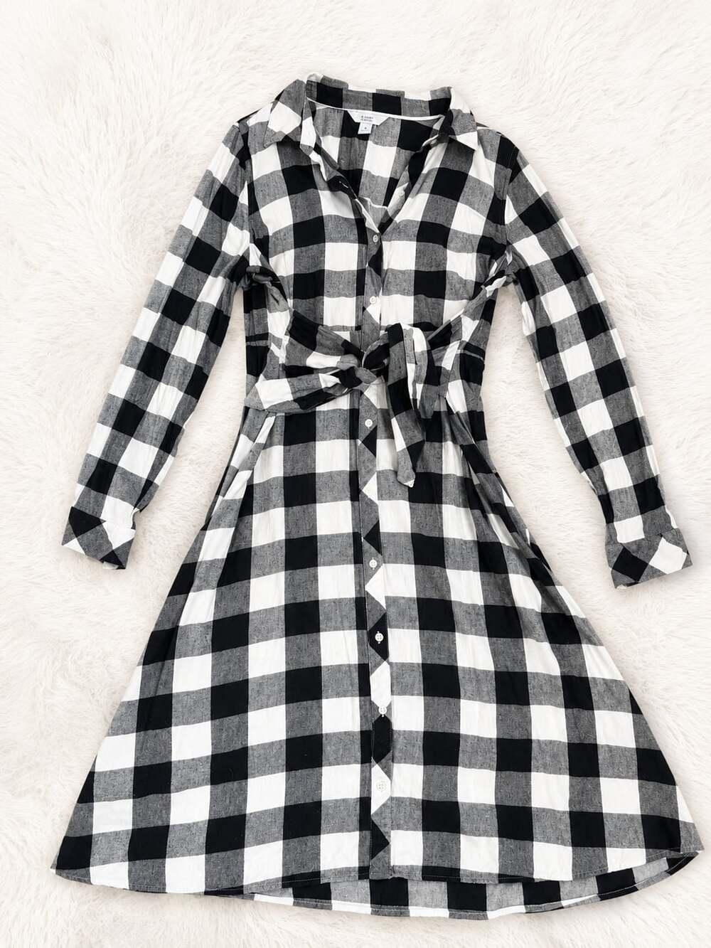 Croft & Barrow Black White Buffalo Plaid Button Down Midi Shirt Dress M